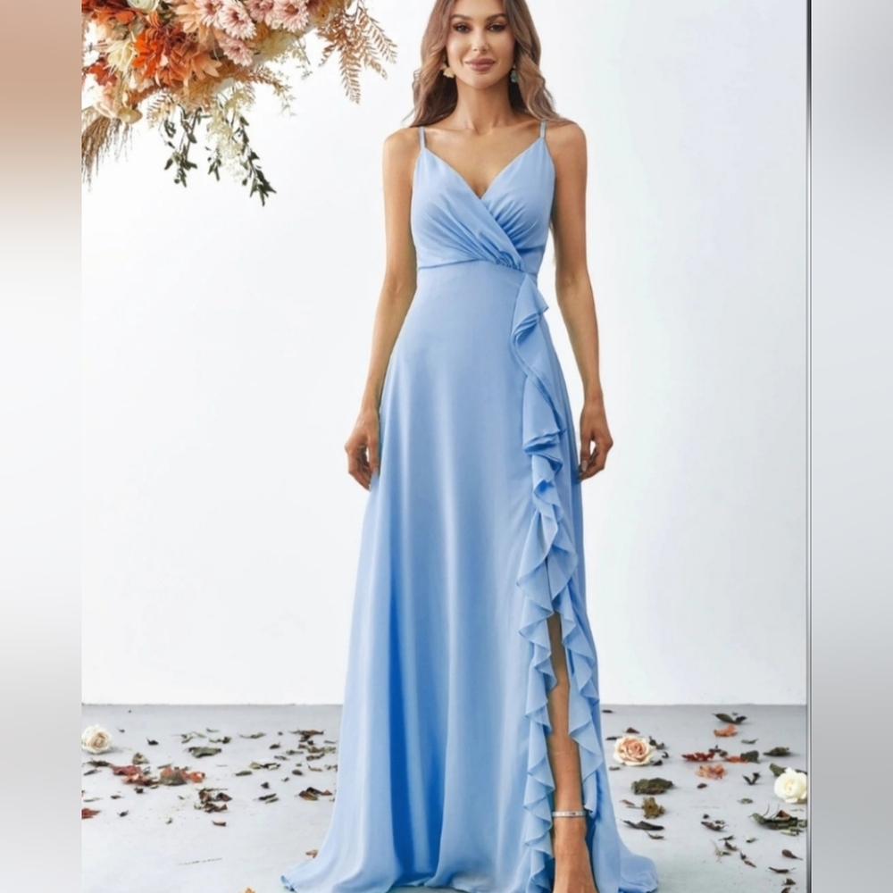 FAERIESTY WOMEN'S BLUE RUFFLE GOWN SIZE XS NWOT